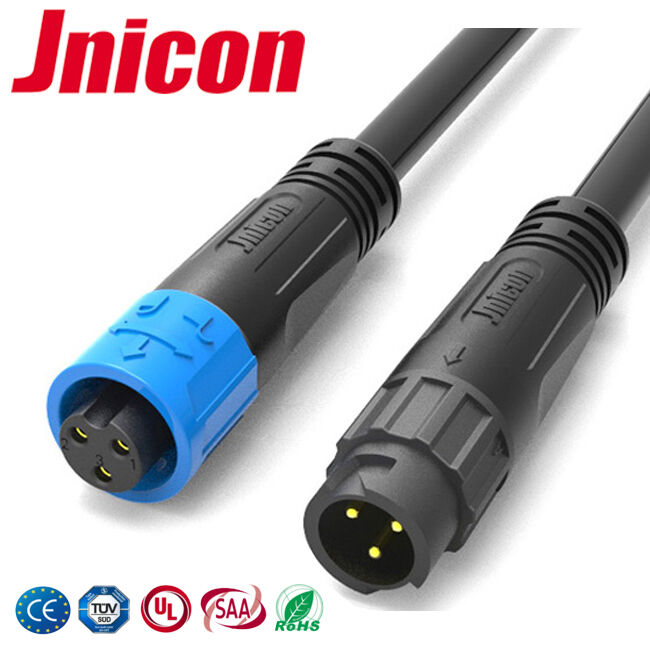 M12 300V LED 3 Pin Waterproof Connector Κεφάλαιο κλειδώματος πίεσης εξωτερικός σύνδεσμος IP67